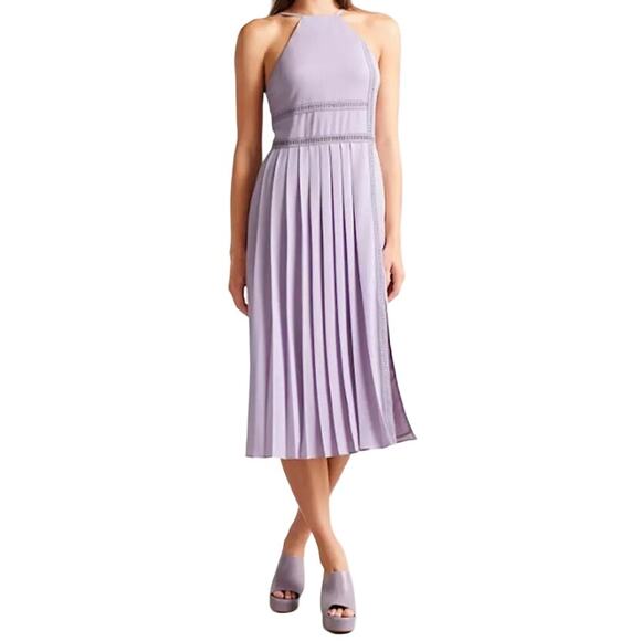 Ted Baker dress Camylie  Lace Inset Halter Neck midi light purple size 0 (US 2) - Picture 1 of 8